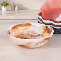 Tigela Grande de Servir em Poliresina com Borda Curva Lisa, Efeito Mármore Âmbar-Branco, Segura para Alimentos, Feita à Mão, Design Moderno Personalizado para Festas e Eventos