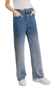 Pantalones Vaqueros Anchos de Pierna Ancha para Mujer, de Alta Calidad, Transpirables, con Degradado de Color, Cintura Elástica, Estilo Casual, Hechos en China - Product Image 3