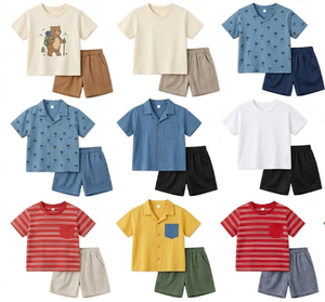 Liquidation de surplus en gros : Ensembles d'été unisexe pour enfants (T-shirt/Gilet/Short) en coton respirant – Destockage - Product Image 1