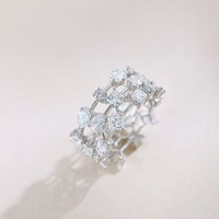 Bague en diamant fantaisie ajourée large en or blanc 18 carats avec diamants de laboratoire pour femme, bague de fiançailles, bijoux fins