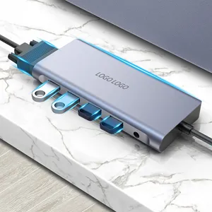 مركز الصوت Vga 1080P 12 في 1, عالي الجودة ، 12 منفذ 4K 30Hz ، نوع C Usb 3.0 Hub