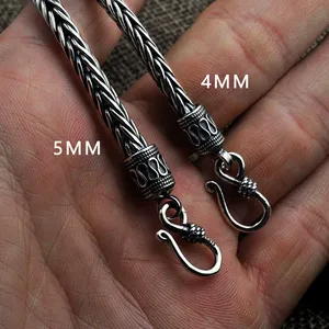BOCAI Collier Rétro Tendance Punk en Argent Sterling 925 pour Homme, Corde de Chanvre Tressée à la Main, Épaisse et Longue, Style Vintage - Product Image 4