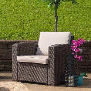Fauteuil double en rotin tressé marron chocolat élégant et durable avec coussin en mousse épaisse pour <span class=keywords><strong>jardin</strong></span> et terrasse - Product Image 2