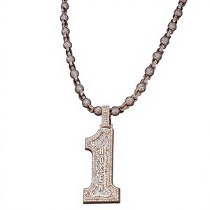 Colgante de alta calidad con el número 1, plata 925 + moissanita, cristal chapado, estilo hip hop de lujo, joyería unisex. - Product Image 1