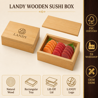 Plateau à sushi japonais en bois avec couvercle, rectangulaire, en bois massif, pour restaurant, hôtel, barbecue, boîte de service pour viande