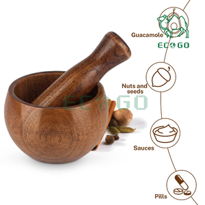 Set of Wood Mortar Pestle Bamboo <b>Grinder</b> Bowl for Seasoning Polished <b>Herb</b> Crusher for Guacamole Salad - Product Image 4