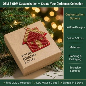 Ornement <span class=keywords><strong>de</strong></span> Noël perlé doré, bonhomme <span class=keywords><strong>de</strong></span> neige en feutre rouge, design boîte cadeau cabane, vente en gros personnalisée, décoration d'arbre <span class=keywords><strong>de</strong></span> Noël faite à la <span class=keywords><strong>main</strong></span> - Product Image 2