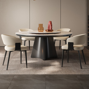 Round <b>Marble</b> Dining <b>Table</b> With Rotatable <b>Top</b> Modern Minimalist Design For Living Room And Home Use - Product Image 2