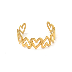 Bracelet manchette romantique en forme de cœur plaqué or en acier inoxydable 316L, modèle E495-B200-0326G - Product Image 2