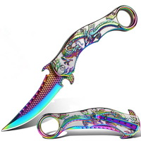 9-Zoll Karambit Klappmesser mit Drachen-Gravur am Ringgriff, 3Cr13 Stahl, Titan-Beschichtung, Mehrfarbiger Clip, EDC Camping-Werkzeug, OEM