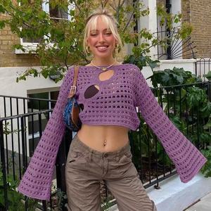 Nouvel Arrivage – Pull Décontracté en Crochet pour Femme avec Manches Longues Évidées Sexy – Haut Tendance d'Été à Motif Uni Anti-Plis - Product Image 3
