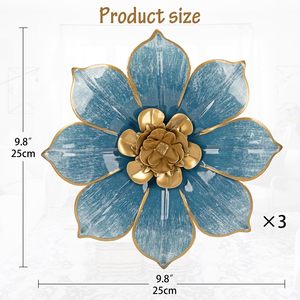Décoration <span class=keywords><strong>murale</strong></span> moderne 3D <span class=keywords><strong>en</strong></span> <span class=keywords><strong>métal</strong></span>, art, fleurs bleues <span class=keywords><strong>et</strong></span> dorées, 3 pièces, décorations d'intérieur <span class=keywords><strong>et</strong></span> d'extérieur suspendues pour la chambre à coucher, le salon <span class=keywords><strong>et</strong></span> la maison. - Product Image 2