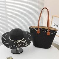 Meilleures ventes : Ensemble de sacs en paille tressés simples et de sacs à bandoulière grande capacité, tissés à la main, avec chapeaux de plage assortis