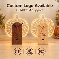 Jam Dinding Akrilik Sensor Gerak Kayu dengan Lampu Sensor Jam Pintar, Logo Kustom, Hadiah untuk Dekorasi Rumah, Hotel, dan Meja