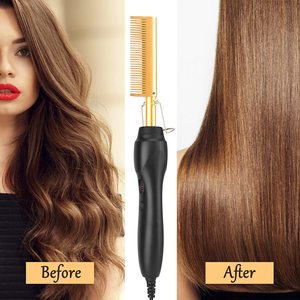 Electric Hair Straightening Comb Dual Use For Dry And Wet Hair Gold Black Rose Red Color With Styling Function - Product Image 2