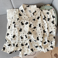 Ensemble de pyjama en coton nuage pour femme, cardigan à carreaux à manches longues, vêtements d'intérieur personnalisables B2B, collection printemps-automne