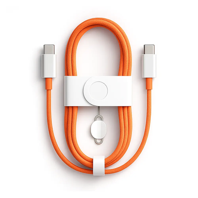 60W USB C Fast Charging Cable Orange Nylon Braided Type C to Type C Data Cable with SIM Eject Tool for iPhone 17 16 15 Pro Max