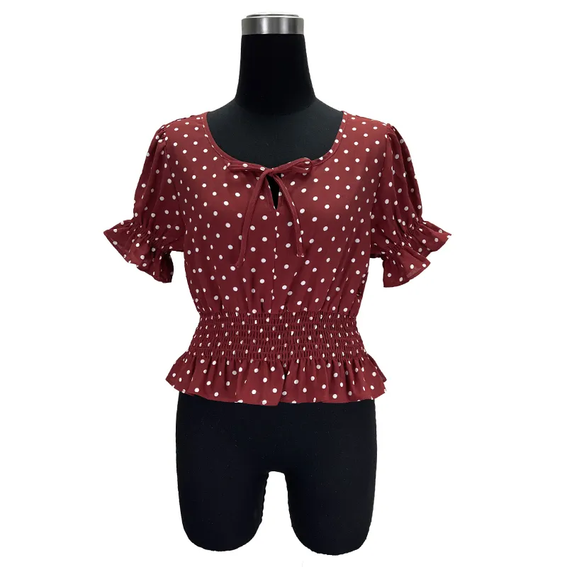 Blusa feminina casual respirável, blusa de bolinhas para mulher