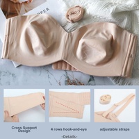 Sujetador Push-Up con Aros para Tallas Grandes, sin Tirantes, Cierre Frontal, Transpirable, con Tirantes Desmontables y Antideslizantes