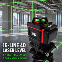 Niveau laser industriel robuste 4D 16 lignes à faisceau vert, auto-nivelant à 360 degrés, haute précision, alimenté par batterie, pour carrelage