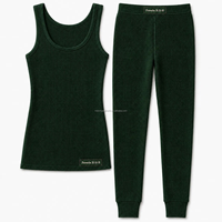 Ensemble de vêtements de détente en tricot gaufré personnalisé OEM, débardeur et leggings, 2 pièces, sous-vêtements thermiques chauds, coupe ajustée, vêtements de nuit pour femmes