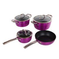 Casseroles antiadhésives de 18cm pour la cuisine domestique avec couvercle en verre durable Nouveau design Revêtement métallique Batterie de cuisine pour les cuisines domestiques