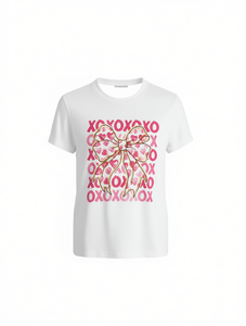 T-shirt casual da donna con stampa Xoxo Bow Heart, manica corta, girocollo, tessuto jersey traspirante, top primavera estate - Product Image 1