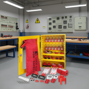 Kit de sécurité électrique 59 pièces : Station de verrouillage et d'étiquetage, cadenas, attaches, étiquettes, serre-câbles, bloqueurs de prise et de disjoncteur, boîte de rangement - Product Image 2