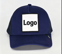 Marineblauwe mesh baseballcap met afneembare patch, verstelbaar, ademend ontwerp met Argyle fruitmotieven voor dagelijks buitengebruik