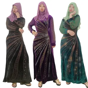 Jubah Dubai Timur Tengah Ramping Mewah Bertatahkan Berlian Imitasi Gaun Pengantin Abaya Wanita Gaun Muslim Turki