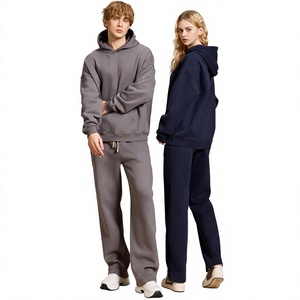 Unisex Straight for Fall Winter Fleece Lined Warm and Comfortable Long Sleeve Hooded Sweatshirt Sports Casual <b>Set</b> Solid Color - Product Image 1