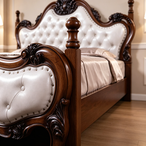 Victorian King Size Upholstered Bed Frame with Faux Leather Tufted Headboard and Mahogany Wood Frame - Product Image 6