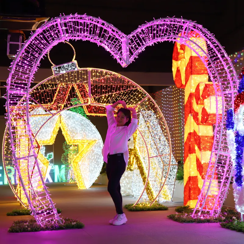 2024 Large PVC LED 3D Light Heart Shape Arch Motif Outdoor Wedding   Christmas Decoration Valentine Day Light Lamp Festival