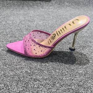 Peep Toe <b>Mules</b> Designer Sandalias De Tacon Mesh Fashion <b>Slippers</b> 2025 Summer & Spring Women Heels - Product Image 1