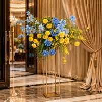 Composition florale artificielle durable en soie, motif fleurs sauvages bleues et jaunes, pour toile de fond de scène de mariage, photomaton et décoration extérieure