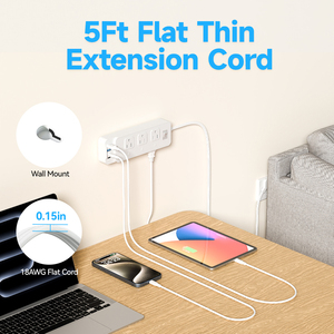 Power Strip rộng rãi khoảng cách 6 cửa hàng 4 cổng USB Surge <span class=keywords><strong>Protector</strong></span> Trạm Sạc bảo vệ quá tải 5ft phẳng dây mở rộng - Product Image 5