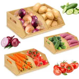 Bamboo wood Onion and Potato storage Bamboo pantry Organizer Pantry Organizer and storage kitchen for vegetable wood storage