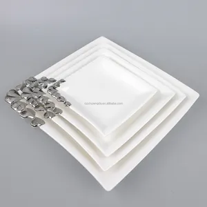 Wedding heart double lines style corner square unique plate wedding square plate with silver rim