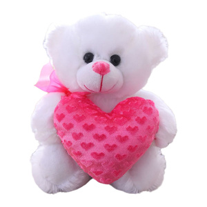 ตุ๊กตาหมีวาเลนไทน์ขายส่ง พร้อมหัวใจสีแดง ผ้าพลัฌนุ่ม บรรจุใยฝ้าย PP ช่วยคลายเครียด - Product Image 1