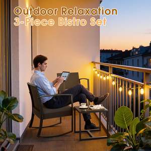 Juego de Muebles de Jardín Greesum de 3 Piezas, Sillas Mecedoras de Patio, Mesa de Centro de Vidrio, para Piscina, Playa, Patio Trasero, Balcón, Porche, Jardín - Product Image 6
