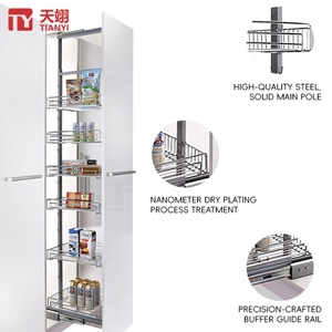 Modern 6-Tier High Cabinet Pull Out Larder <b>Unit</b> Heavy Duty Chrome Steel Wire Pantry Organizer Sliding <b>Kitchen</b> <b>Storage</b> Basket - Product Image 2