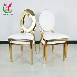 Manufacturer Luxury Stainless Steel Hotel Stacking White Leather Gold Wedding Chairs