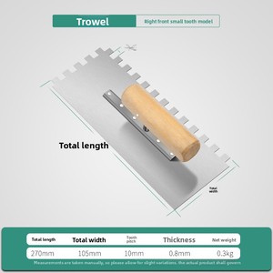 Couteau à plâtre avec dents, outil de maçonnerie pour le plâtrage des murs, manche en bois, lame en acier au manganèse, design rectangulaire - Product Image 5