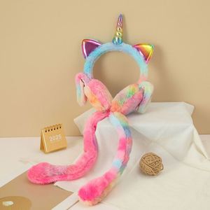 Factory Direct Sale Warm Polyester Plush <b>Tie</b>-dye Airbag Earmuffs Winter Colorful Fun Cute Cold-Proof Rabbit Ear Unisex Wholesale - Product Image 1