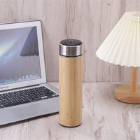 Bouteille Isotherme Personnalisée 500ML en Bois Bambou et Acier Inoxydable avec Tasse, Logo Personnalisé