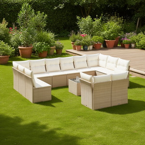 Ensemble de canapés de jardin en rotin beige, 13 pièces, meubles d'extérieur avec pieds réglables, résistant aux intempéries, durable, design contemporain - Product Image 2