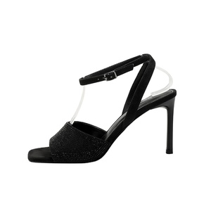 Sandales élégantes pour femmes à bout carré, <span class=keywords><strong>talon</strong></span> aiguille ouvert, strass, <span class=keywords><strong>talon</strong></span> plat confortable, bride à boucle, formelles, en PU, été, automne, hiver - Product Image 2