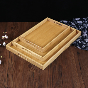 Bandeja de madera de bambú estilo japonés, rectangular, con doble asa, para servir en el hogar, hotel o restaurante. - Product Image 2