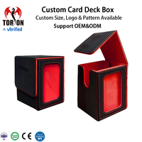 Boîte de rangement Torson en cuir personnalisable pour cartes à jouer, avec fenêtre et coins carrés, pour plus de 100 cartes à simple pochette, avec séparateurs latéraux en PP