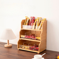 Boîte de rangement pour sachets de thé en bambou carrée à 3 niveaux, pliable, écologique, style américain, organisateur en bois pour sachets de café, de sucre, cuisine